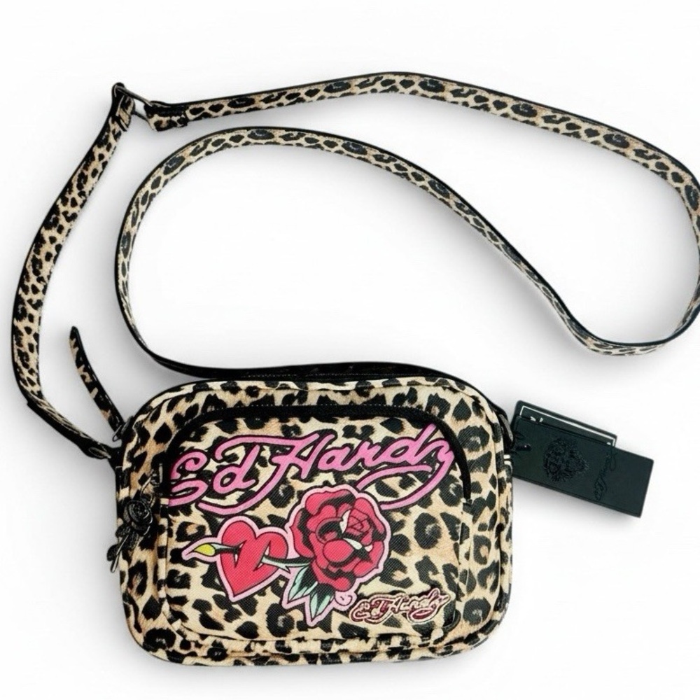 Ed Hardy NWT Crossbody Purse Bag Tattoo Y2K Heart Rose Leopard Cheetah